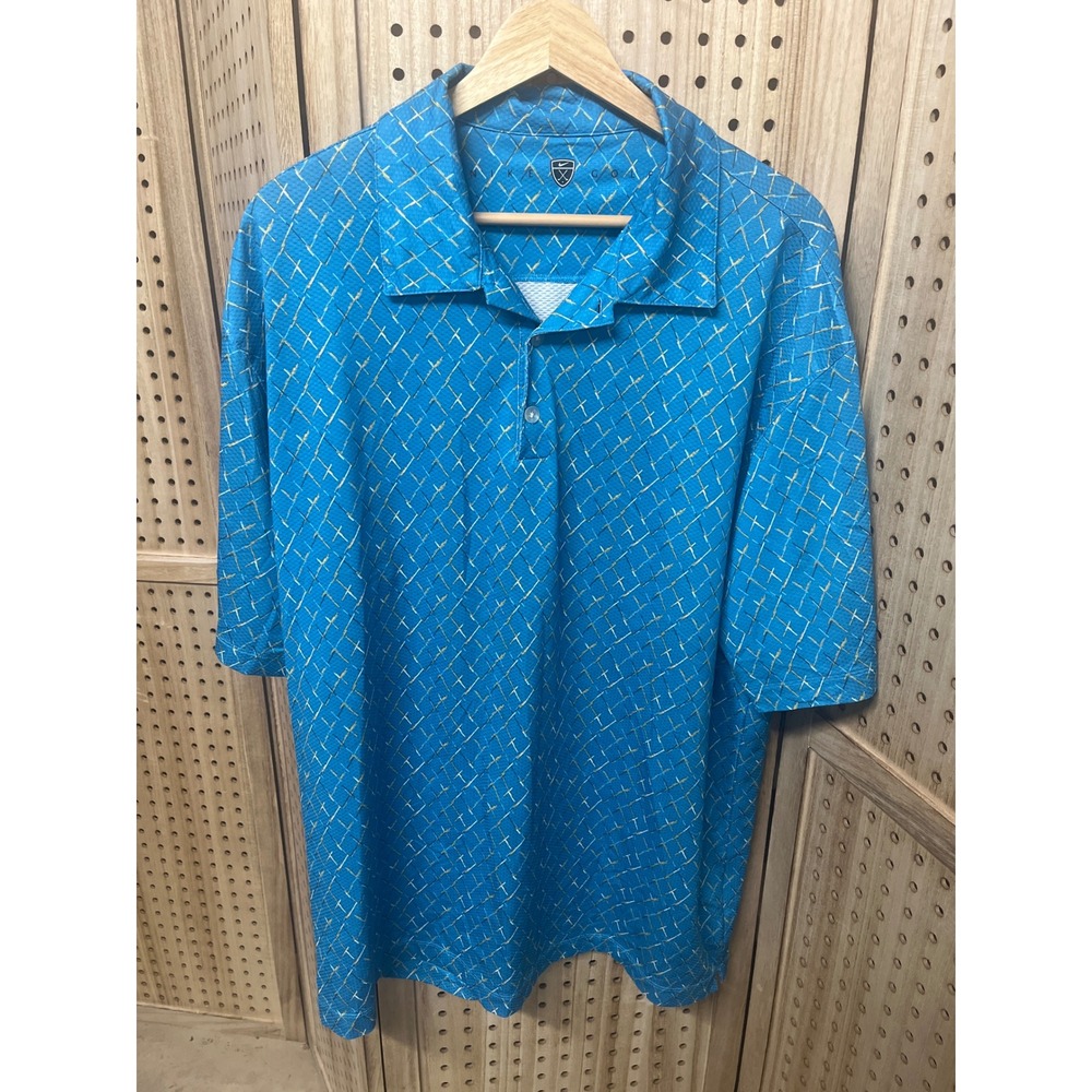 Nike Golf Mens Polo Shirt Blue Diamond Pattern Short Sleeve Performance Golf L